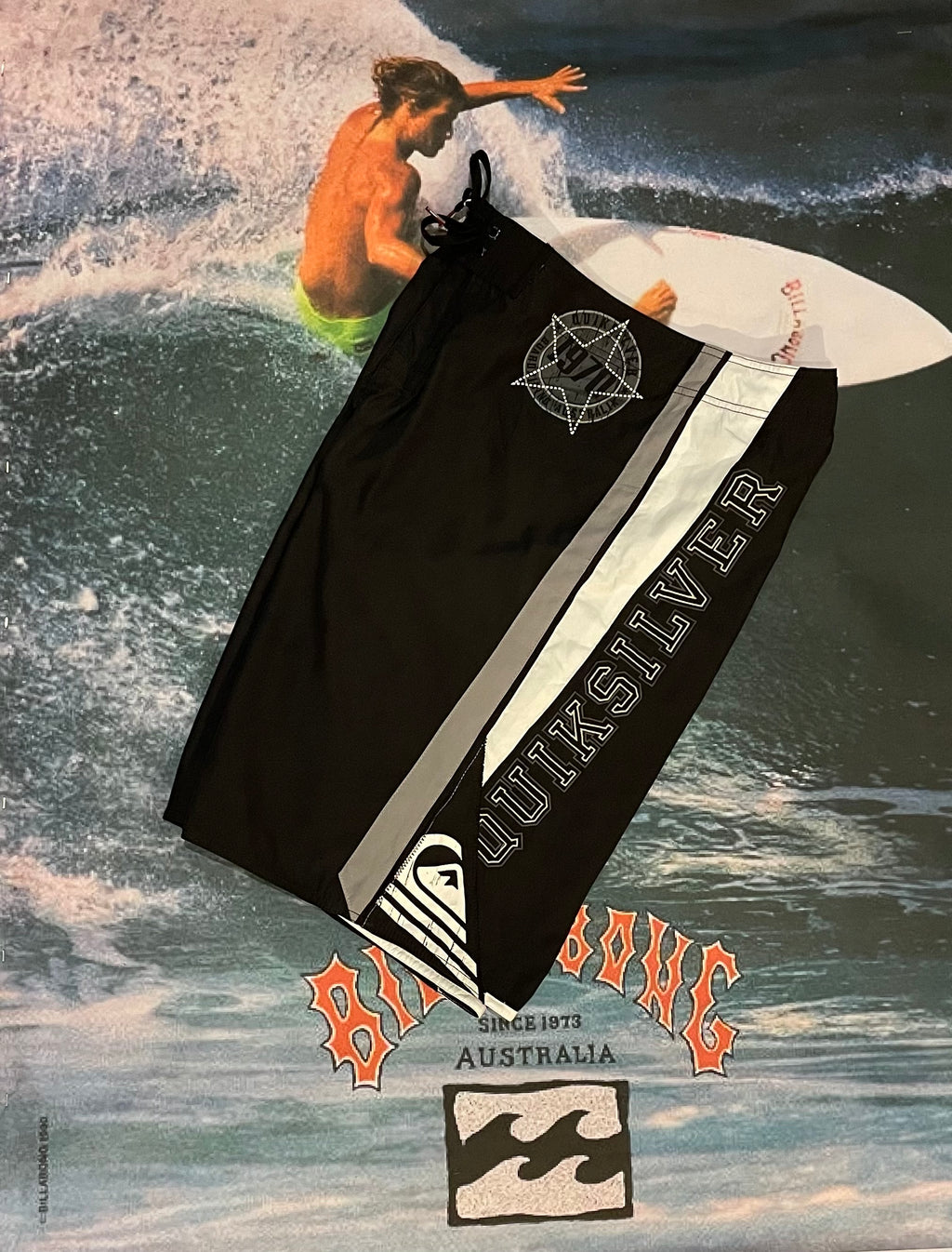vintage black quicksilver boardies w34