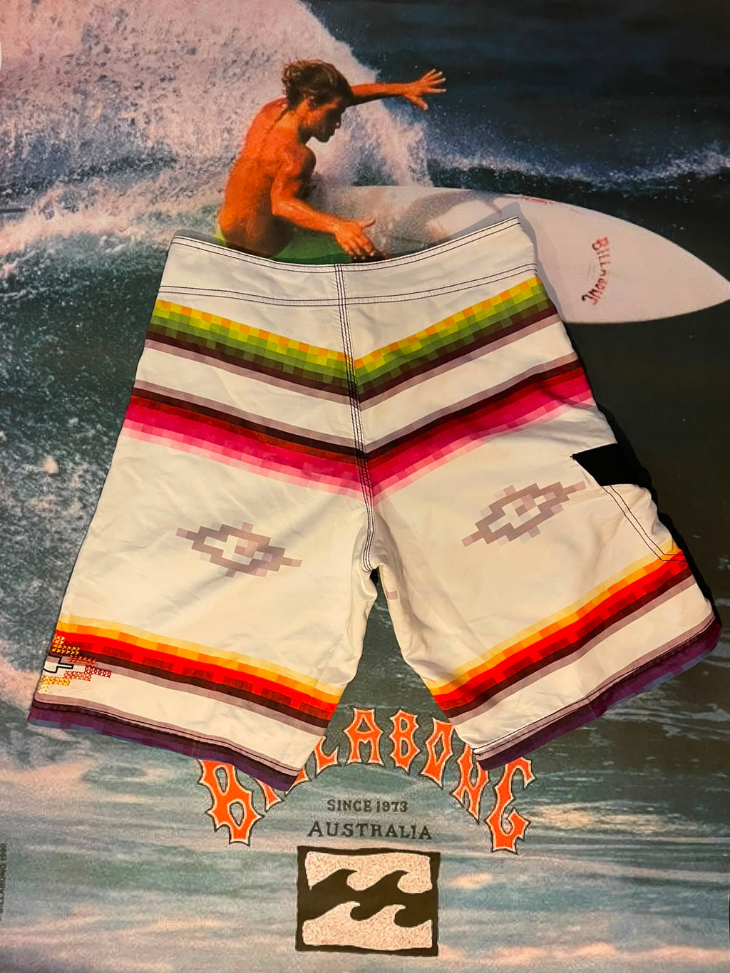vintage striped billabong boardies w32