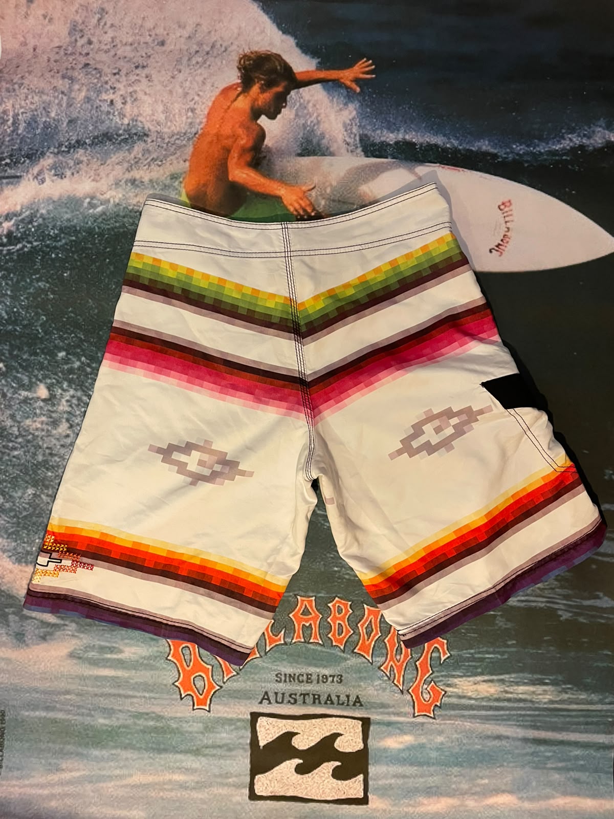vintage striped billabong boardies w32
