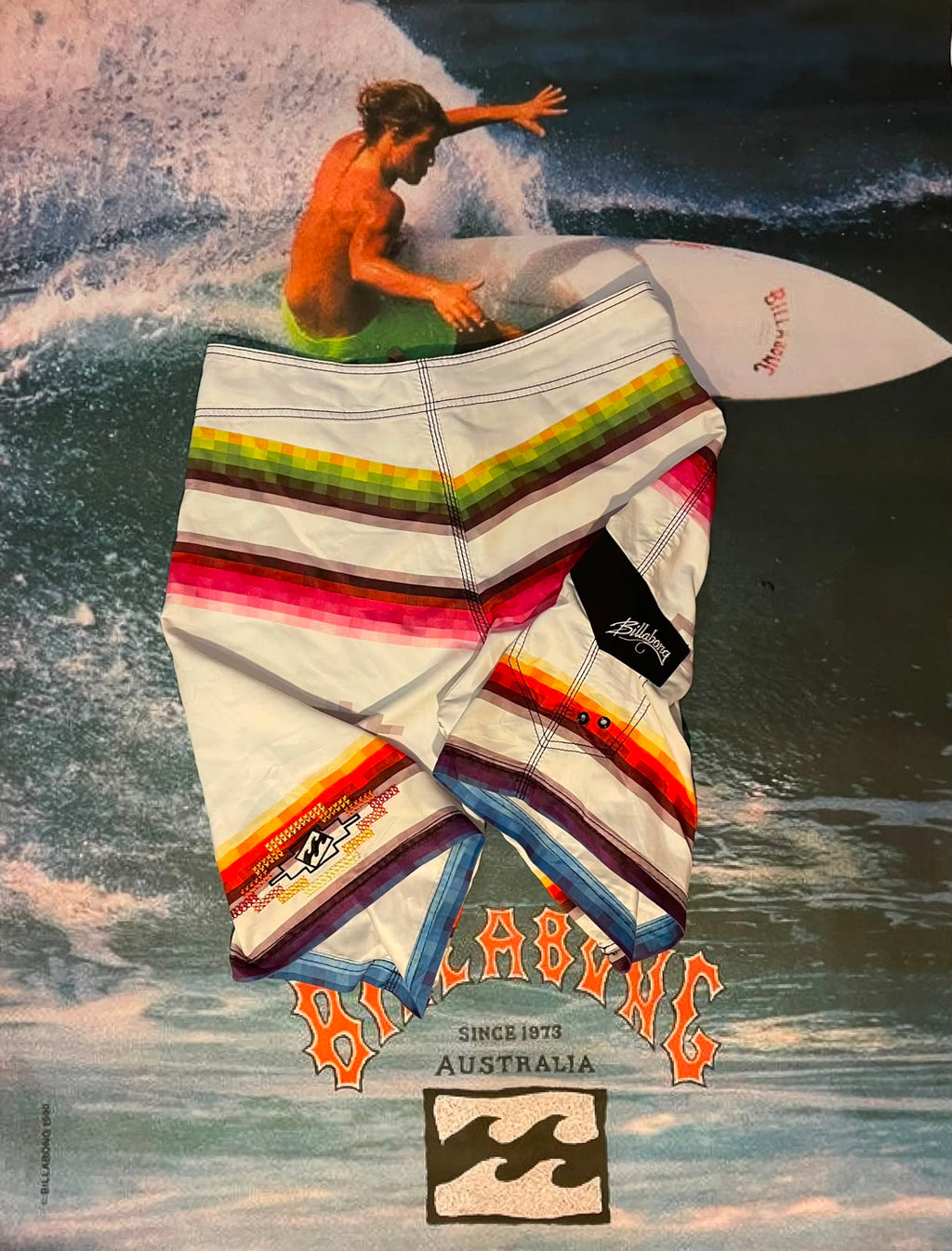 vintage striped billabong boardies w32