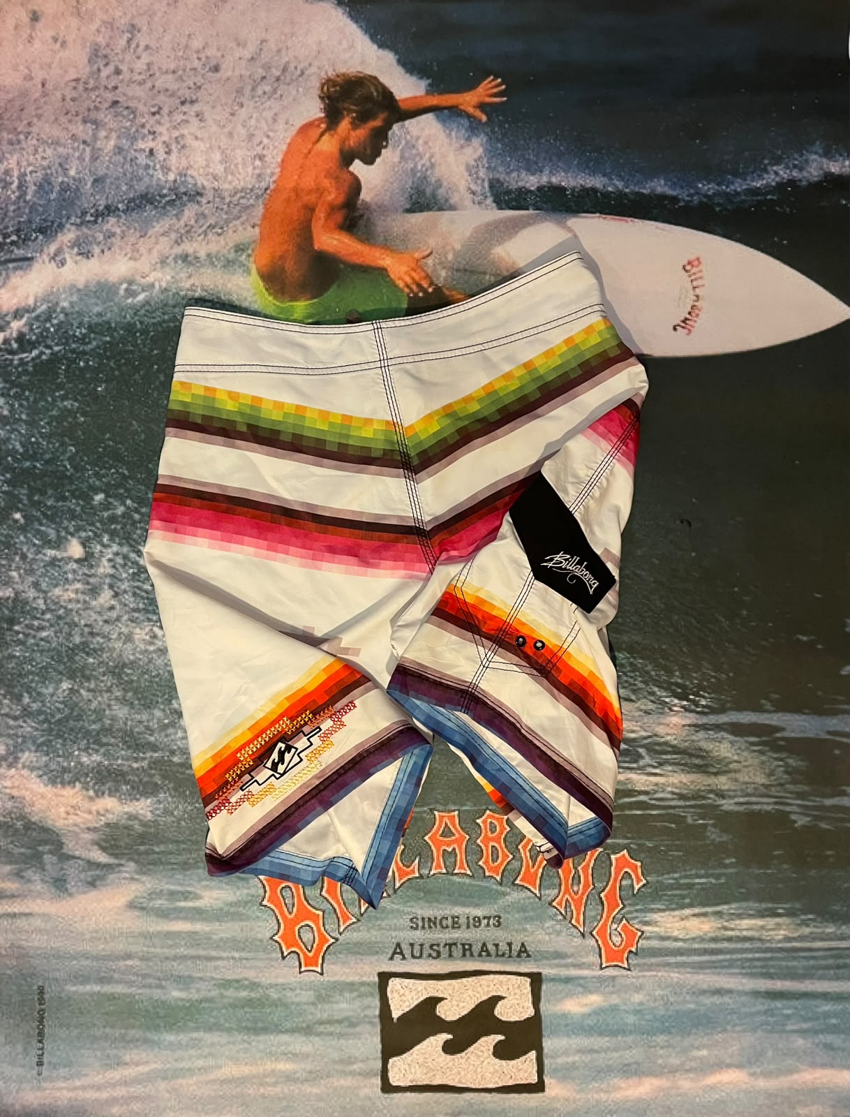 vintage striped billabong boardies w32