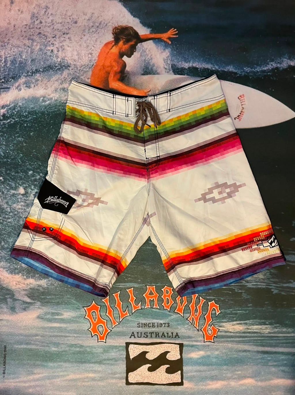 vintage striped billabong boardies w32